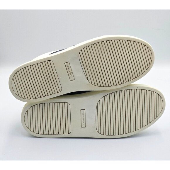 Tory Burch Women's White Leather Blue Glitter Carter Flat Sneakers Sz 11M 2661 - Picture 5 of 16